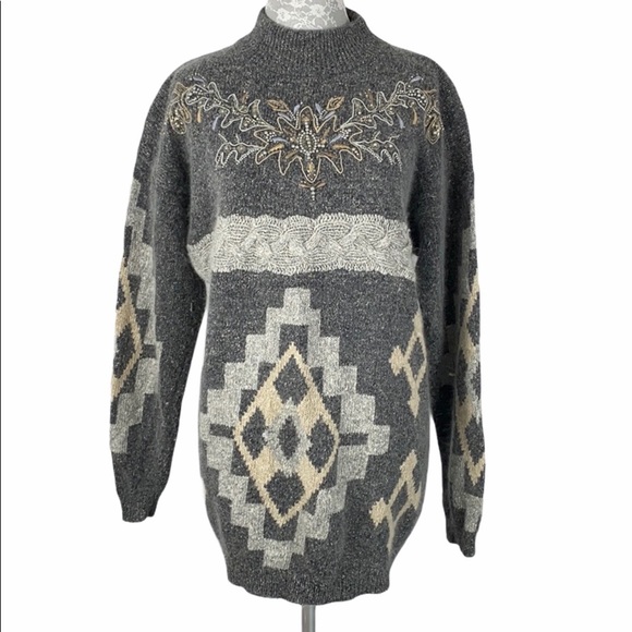 3/$20 Vintage Santoria Silk Angora Hair Beaded Sweater Grandma Medium Lambswool - Picture 1 of 14